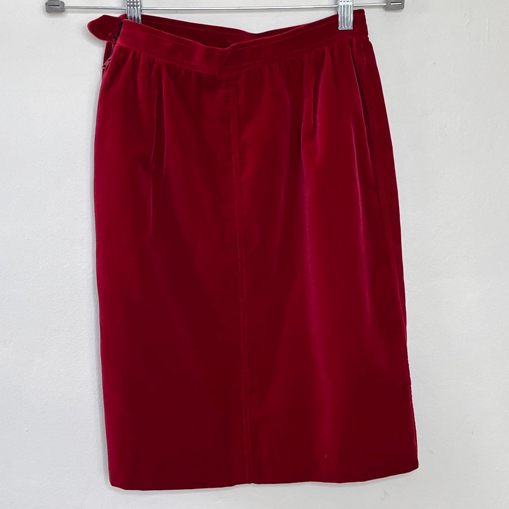 Saint Laurent Rive Gauche‎ Vintage Velvet Pencil Skirt Womens XS (FR38) Wine Red - Picture 4 of 8